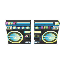 retro blue yellow neon ghetto blaster boom box stretched canvas print