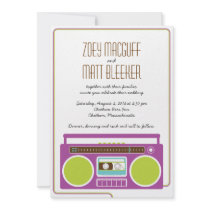 Retro Boombox Indie Mixtape Wedding (Purple/Lime) Invite