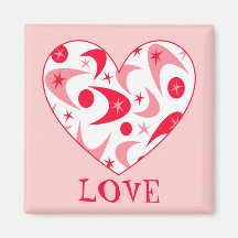Retro Boomerang Valentine Heart Fridge Magnets