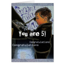Retro Boy Calling Birthday Congratulations Greeting Card