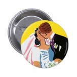 Retro Bride and Groom, You May Now Kiss the Bride Pinback Button