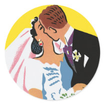 Retro Bride and Groom, You May Now Kiss the Bride Sticker