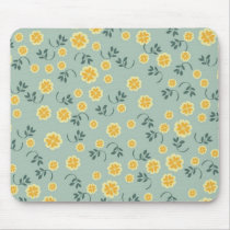 Retro buttercup yellow & blue floral heart pattern mousepads