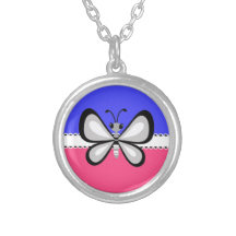 Retro Butterfly on Blue & Pink Background Jewelry