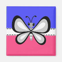 Retro Butterfly on Blue & Pink Background Refrigerator Magnet