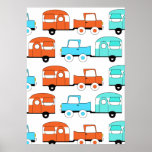 Retro Camping Trailer Turquoise Orange Vintage Car Posters