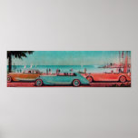 RETRO CARS , blue green pink red Print