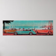 RETRO CARS , blue green pink red Print