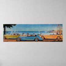 RETRO CARS , blue yellow orange Print