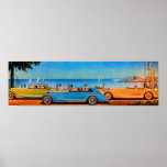 RETRO CARS , blue yellow orange Print