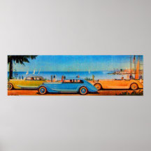 RETRO CARS , blue yellow orange Print