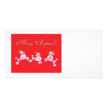 Rétro carte photo de Joyeux Noël de caniche rose Cartes De Vœux Avec Photo