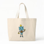 Retro cartoon blue robot canvas bag