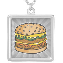 retro cheese hamburger personalized necklace