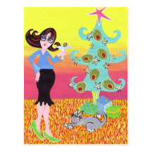 Retro Christmas and a Martini! Postcard