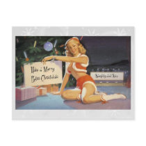 Retro Christmas Pin Up Postcard