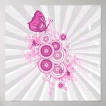 retro circles and butterfly design poster