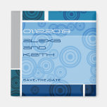 Retro Circles Blocks Blue Save The Date Magnet