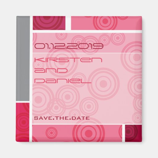Retro Circles Blocks Red Save The Date Magnet