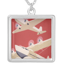 Retro City of New York Airports WPA Poster Custom Necklace