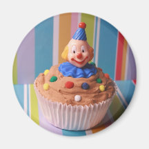 Retro Clown Cupcake Refrigerator Magnet