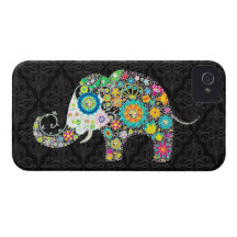 Rétro conception colorée d'éléphant de fleur coques Case-Mate iPhone 4