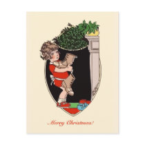 Retro cute little girl with old shoes post cards