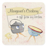 Retro dancing cooking pots utensils food label stickers