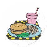 retro diner fast food meal round stickers