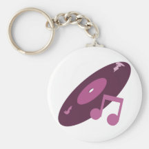 Rétro disque de musique et rose de note porte-clés