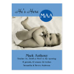 Retro Dot Photo Birth Announcement (Blue) Postcards