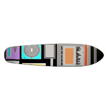 Retro electronics jumble on black custom skateboard