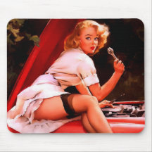Rétro fille vintage de pin-up de mécanicien de voi tapis de souris