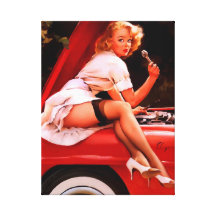 Rétro fille vintage de pin-up de mécanicien de voi toile tendue sur châssis