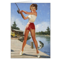 Rétro fille vintage de pin-up de pêche de Gil Elvg Cartes De Vœux