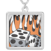 retro flaming dice design necklace