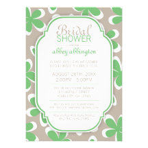Retro Floral Green & Khaki Bridal Shower Custom Announcements