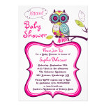 Retro Floral Owl Hot Pink Baby Shower Invitation