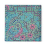 Retro Floral Peacock Magnet