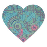 Retro Floral Peacock Heart Stickers