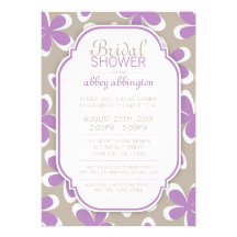 Retro Floral Purple & Khaki Bridal Shower Custom Invitation