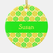 Retro Flowers Lemon and Lime Personalized Ornament ornaments