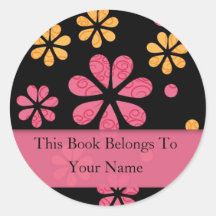 Retro Flowers Personalized Bookplates : Pink Stickers