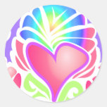 Retro funky groovy heart round sticker