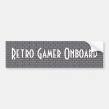 Retro Gamer on Board, Grey 8-Bit Brick Bumper Stickers