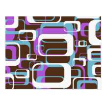 Retro Geometric Squares Brown Purple Blue Postcards