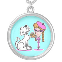 retro girl and pet dog jewelry