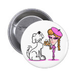 retro girl and pet dog pinback buttons