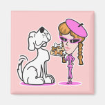 retro girl and pet dog refrigerator magnet