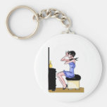 Retro Girl at Mirror Keychains